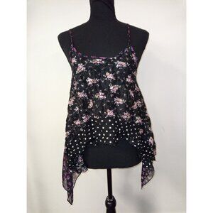 Wet Seal Junior's Black Pink Hi-Lo Floral Lace Tank Top Size Small